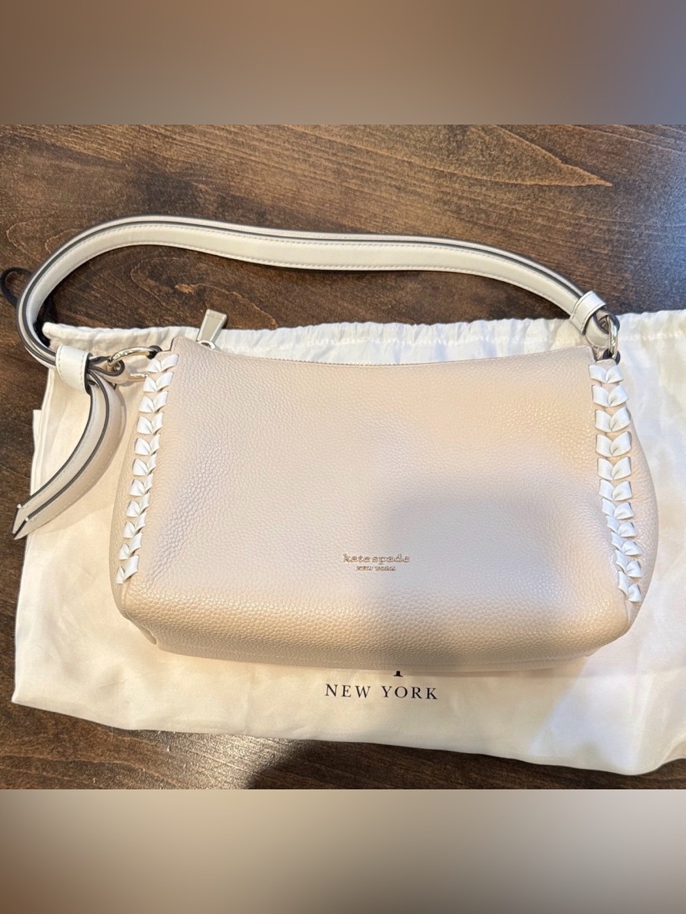 kate spade Pebbled Cream Leather Shoulder Bag with Woven Side Detail